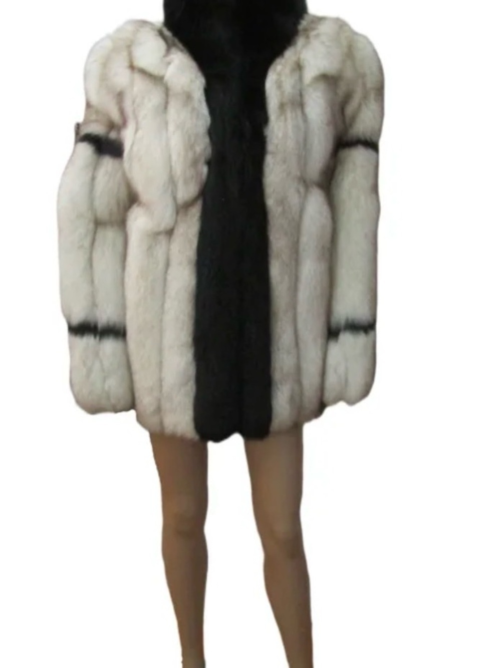Saga Furs Two-Tone Fur Jacket in Cream and Black - Picture 3 of 3